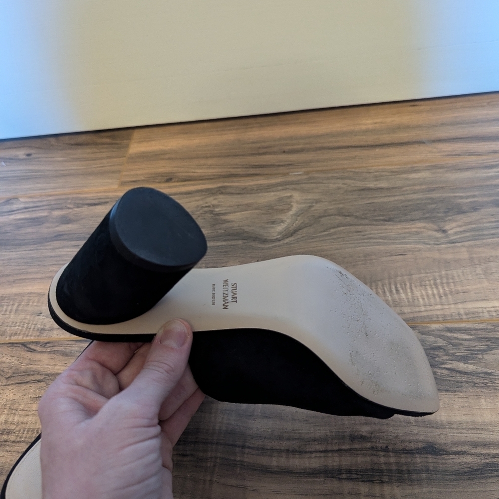 Stuart Weitzman Black suede Leather peep toe mules in a size 7.5. - Picture 11 of 12